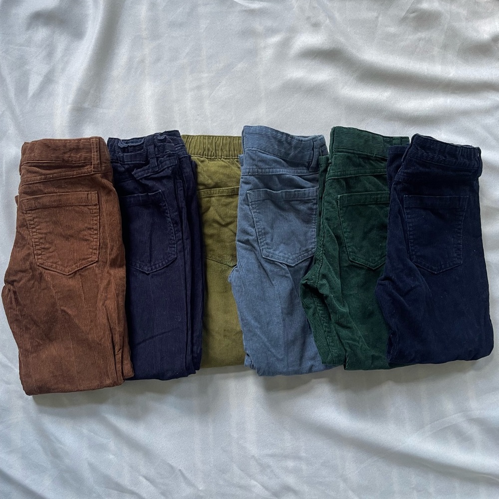 H&M Kids Corduroys 6 pair Set - Brown, 2 Navy, Olive, Light Blue, Dark Green